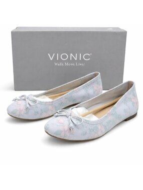 Vionic Callisto Supportive Leather Ballet Flat Womens 6 Arctic Botanical Floral